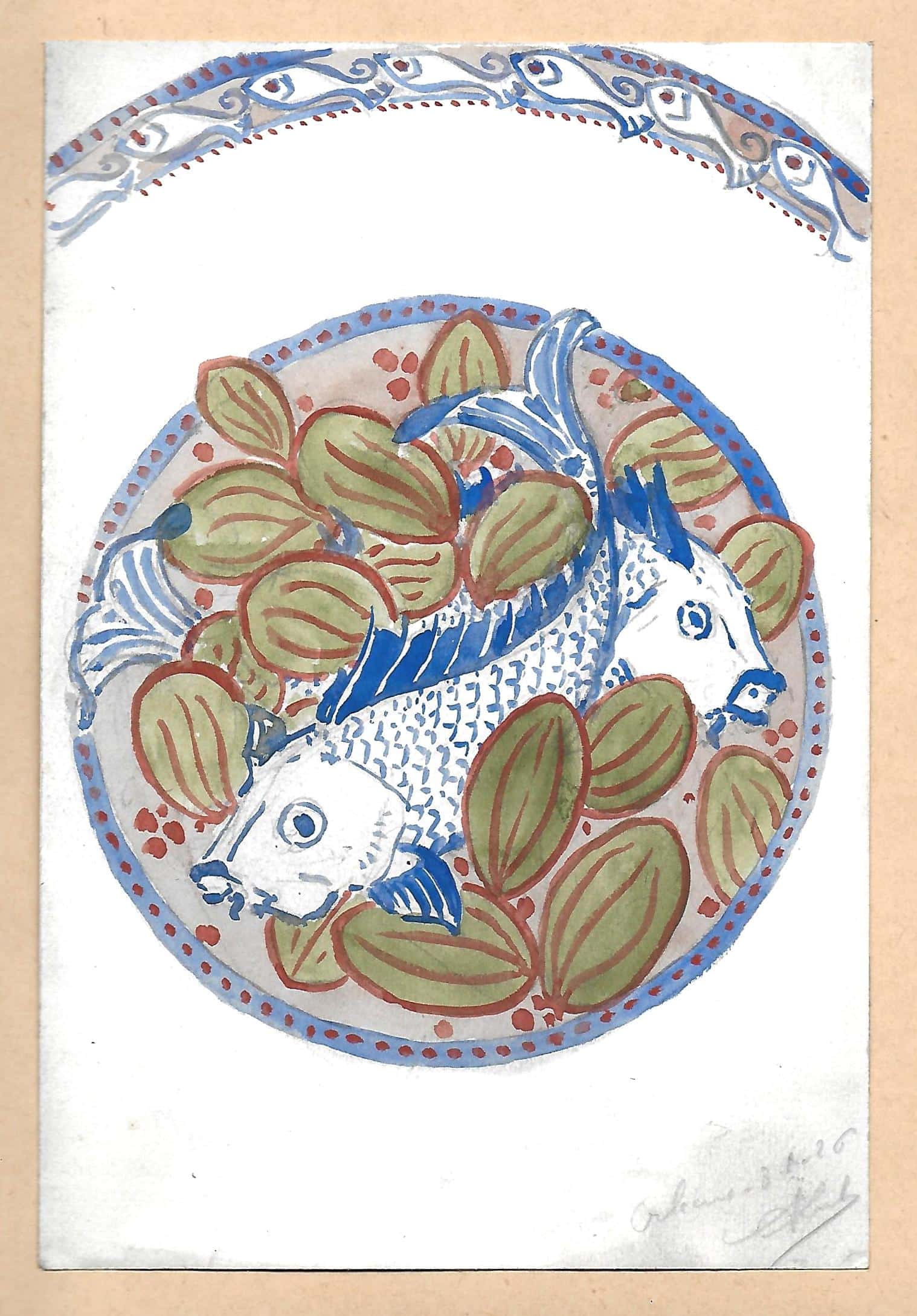 1926 dessin préparatoire plat aux poissons