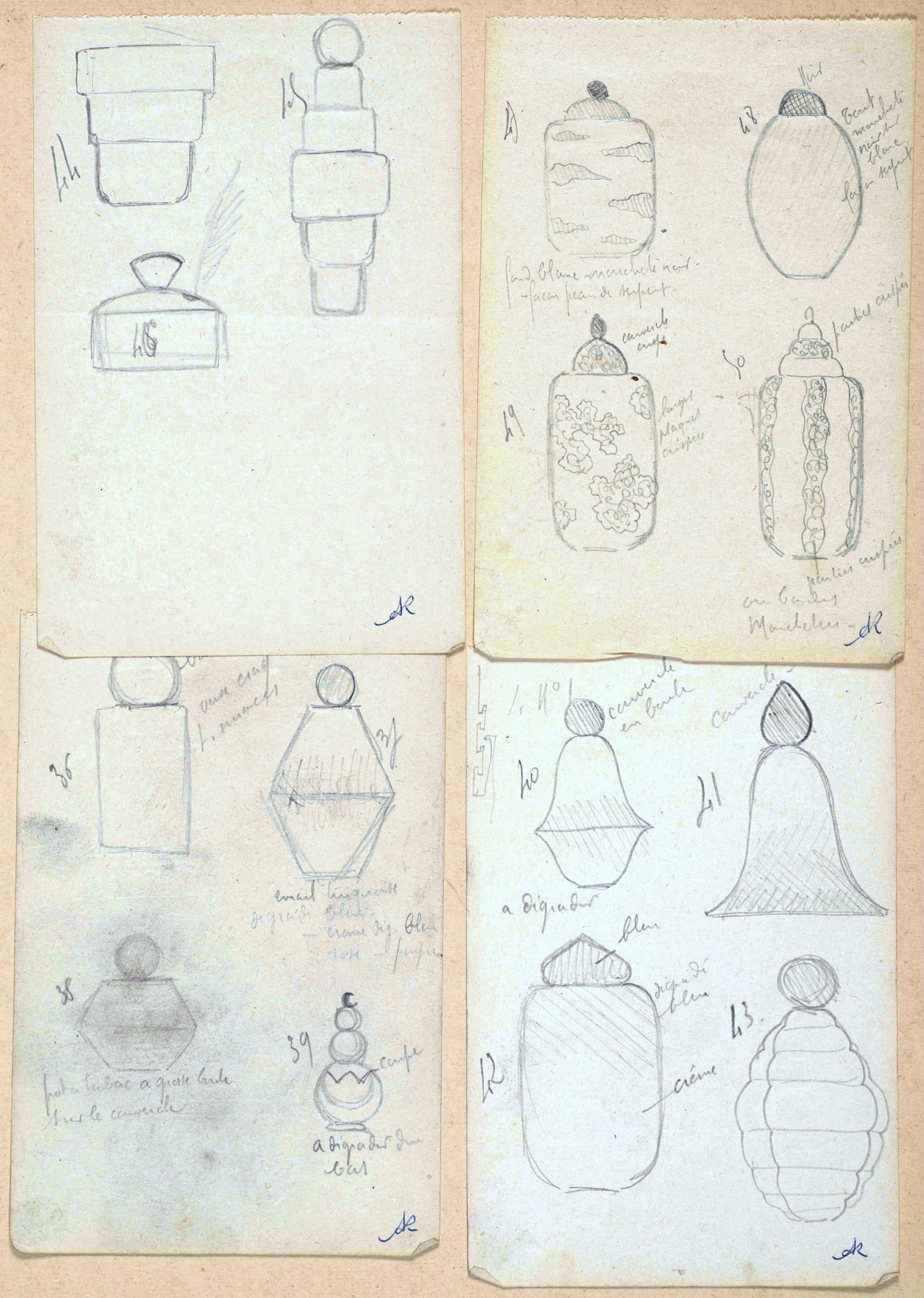 Coll. Musée des BA Orléans croquis Forah pots à tabac et couvercles