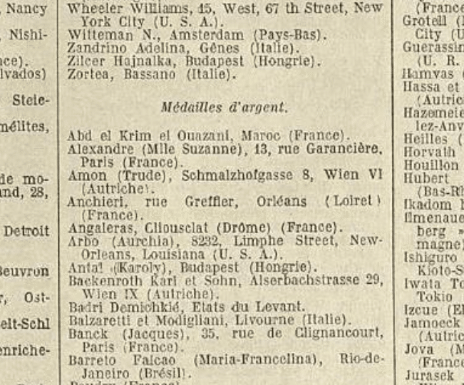 Extrait de la liste des récompenses