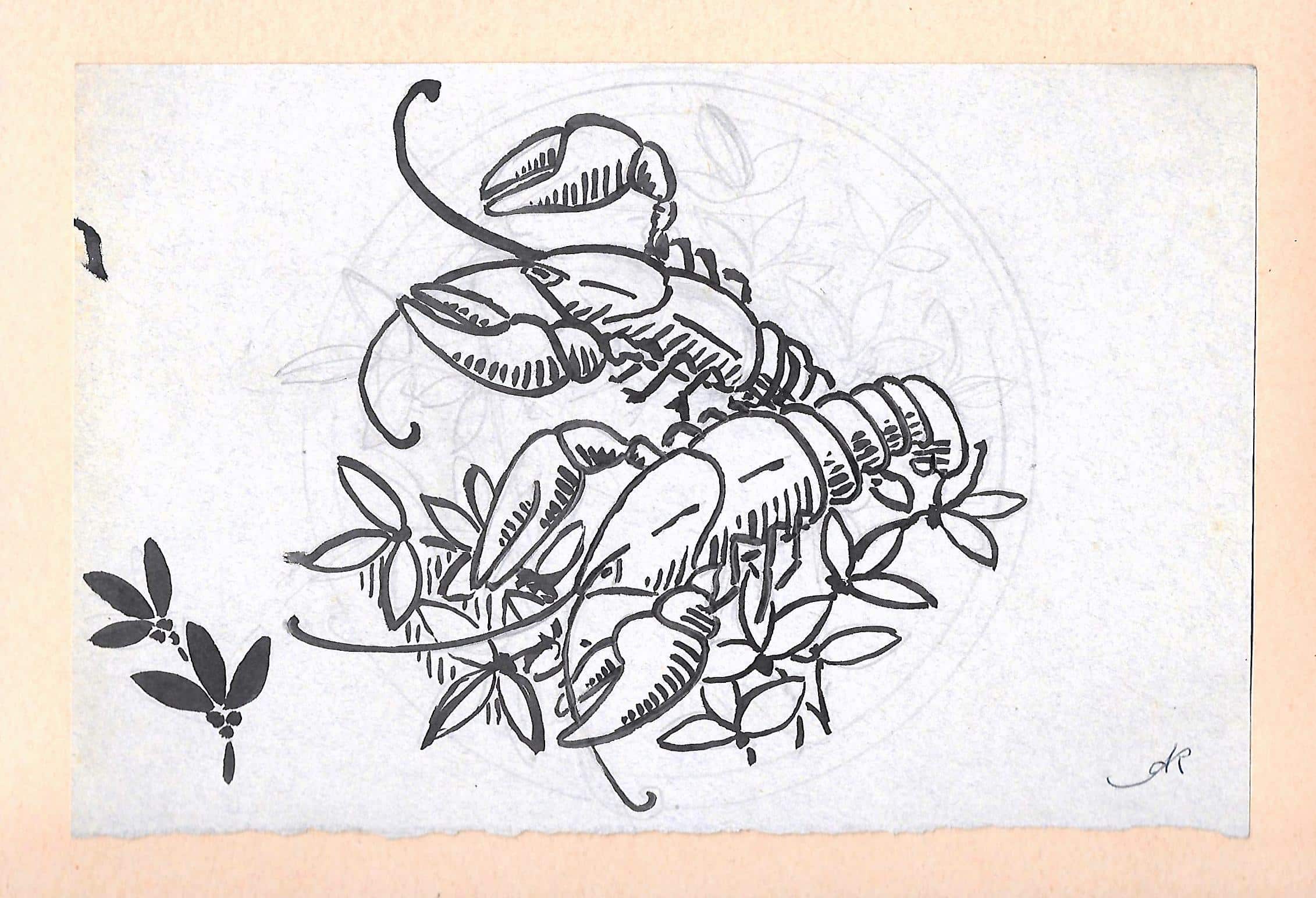 dessin préparatoire écrevisses plat