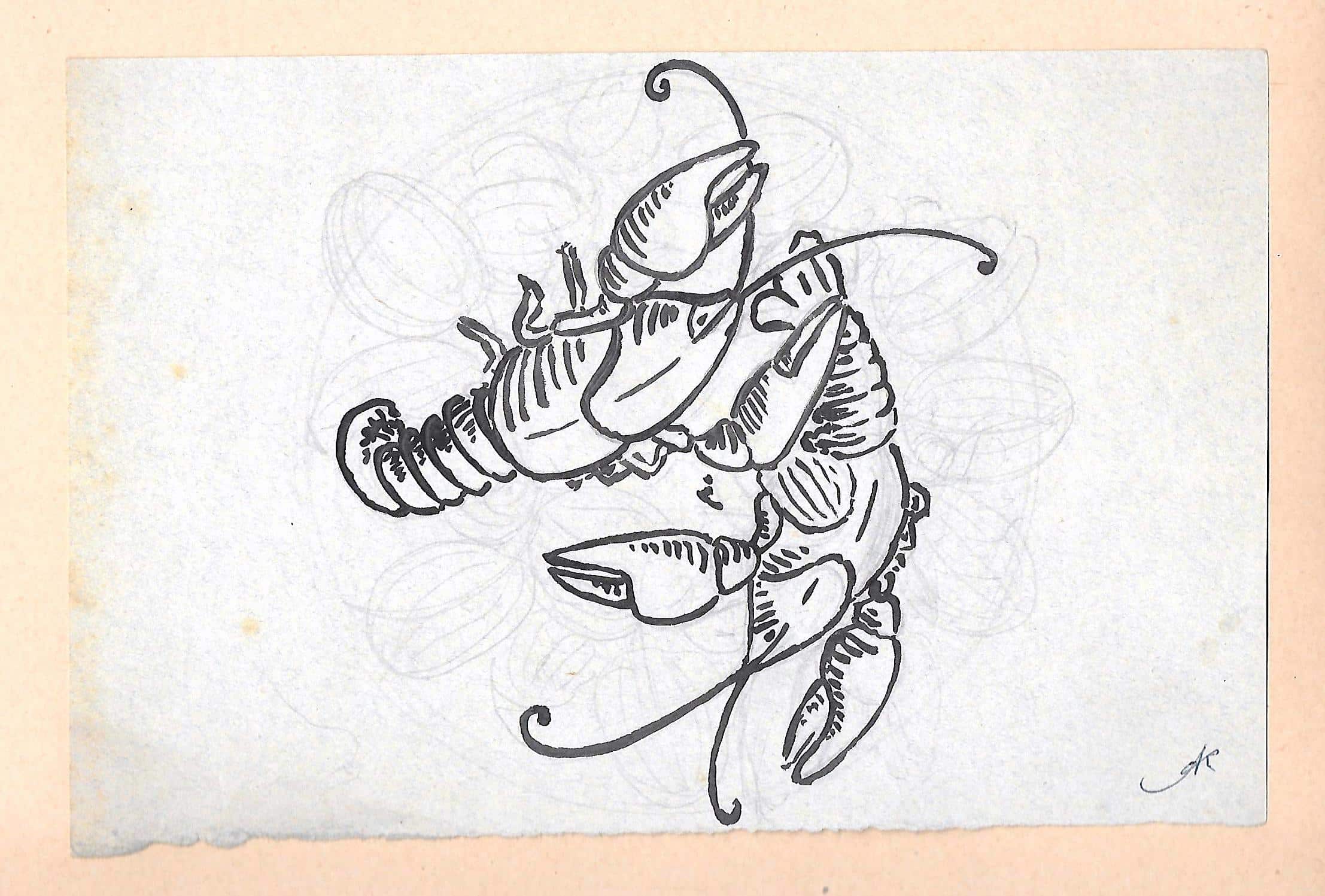dessin préparatoire plat aux écrevisses