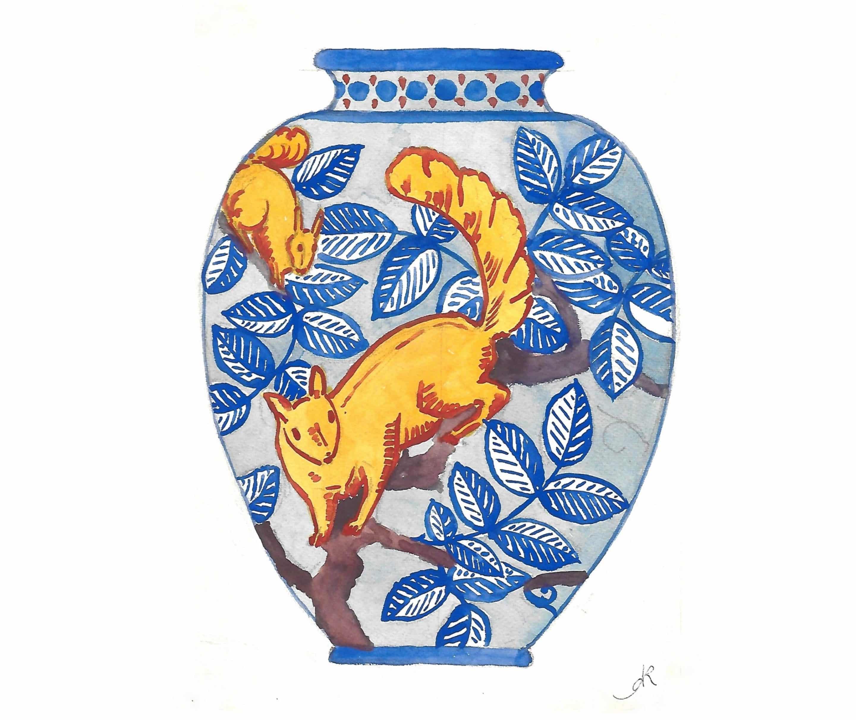 vase René Anchierri aux écureuil, dessin préparatoire