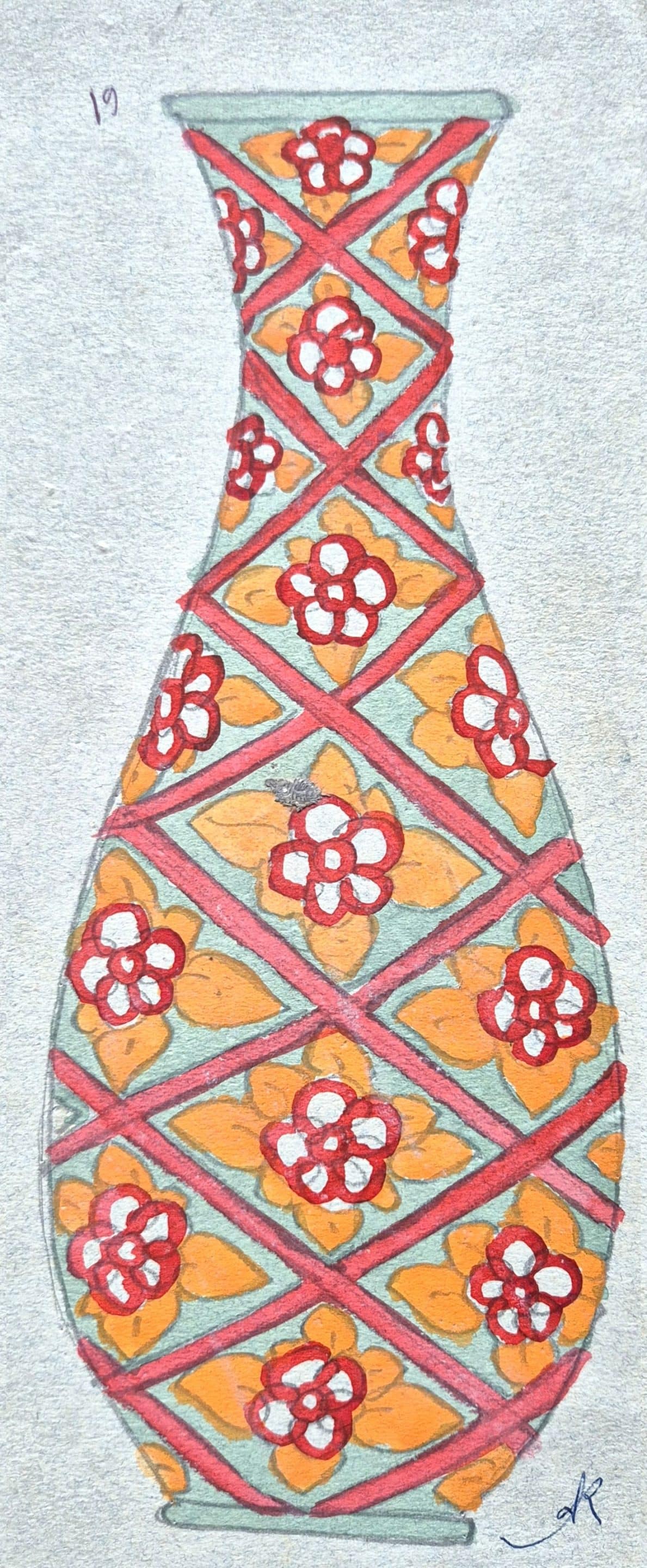 dessin préparatoire vase col cygne René Anchierri
