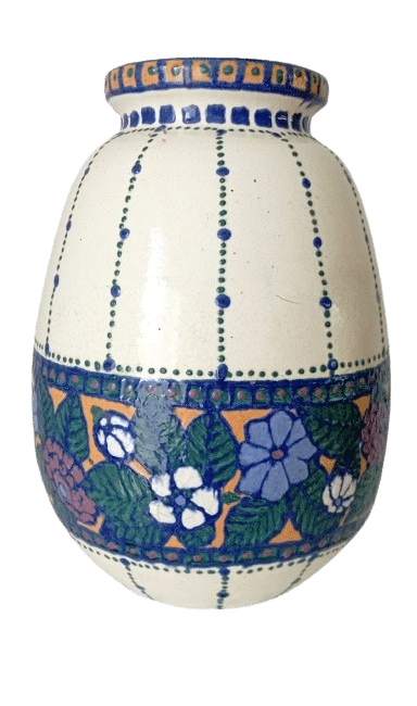 vase cornet blanc et fleur signé RA