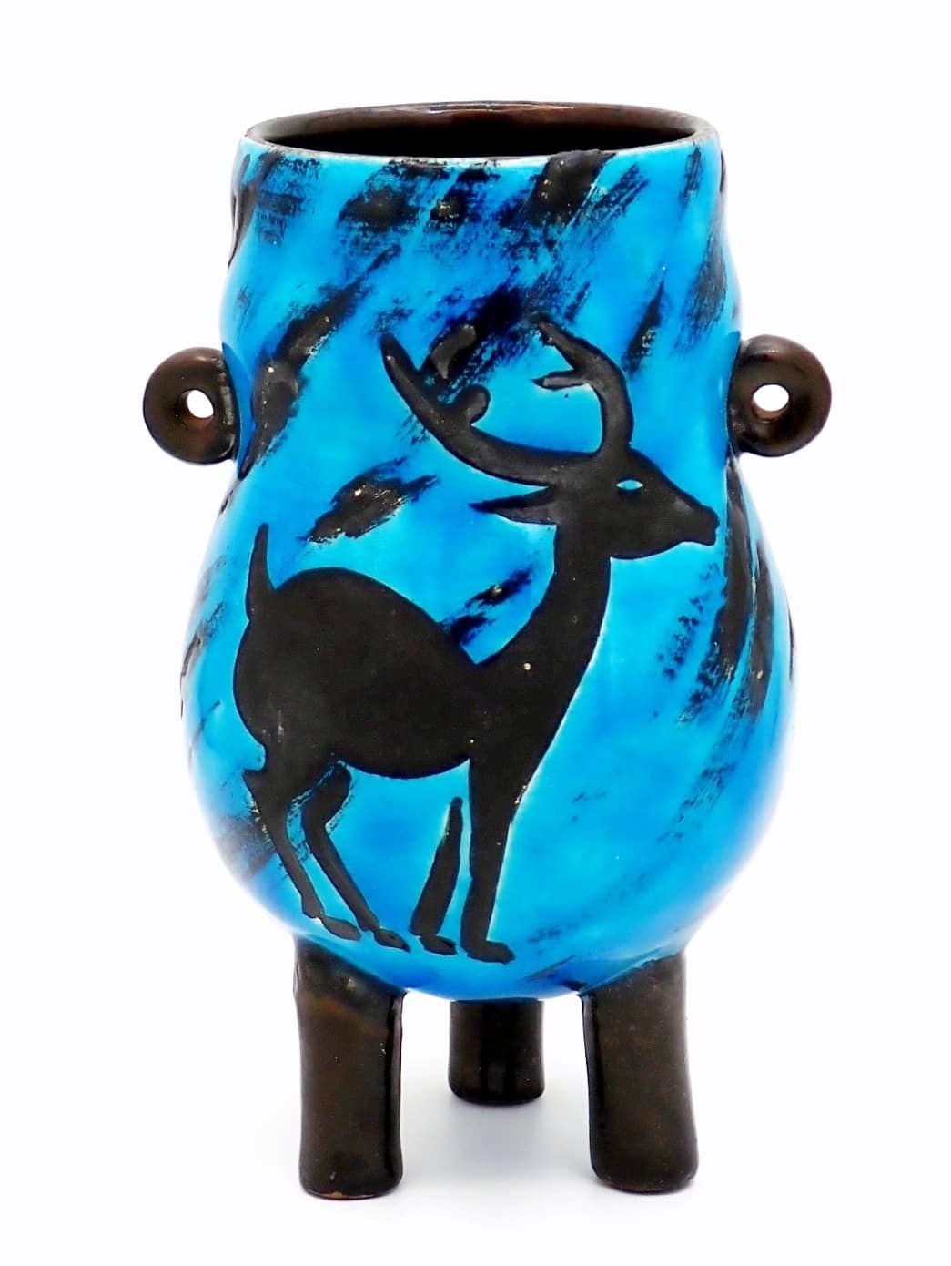 Vase tripode bleu au chamois Nissy Vase tripode bleu au chamois Nissy